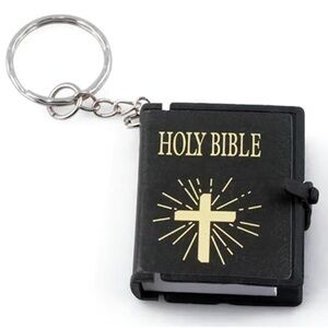 Bible Keychain Turnable Pages Pages Religious Mini Bible Book Pendant Black Gold